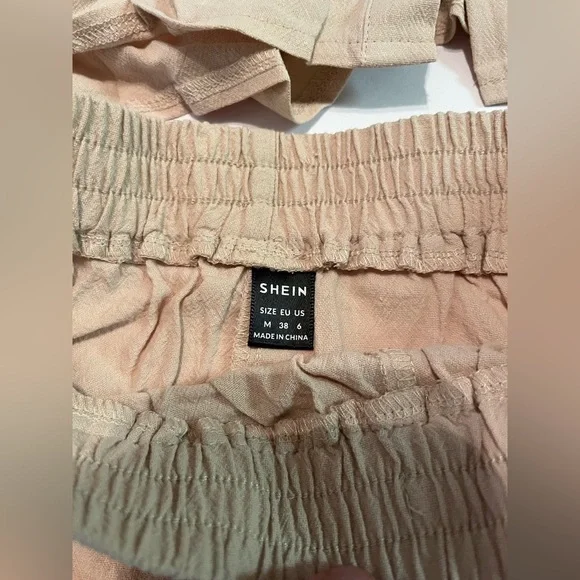 Shein Drop Shoulder Button Up Tan Shirt & Knot Front Shorts New in Package Sz 6 - Picture 4 of 7